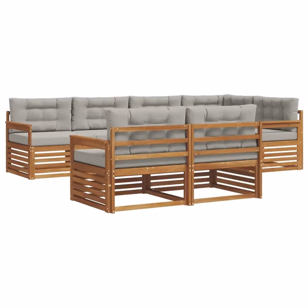 Set di divani da esterno a L vidaXL in legno di acacia con cuscini grigi per giardino e terrazza – 2