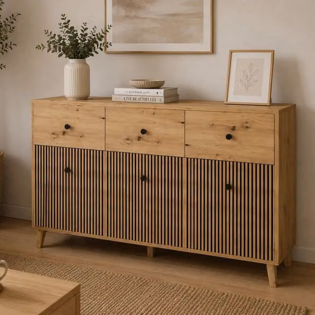 Madia Lepa, Credenza 3 Ripiani, 135x42x95h cm Marrone Rovere