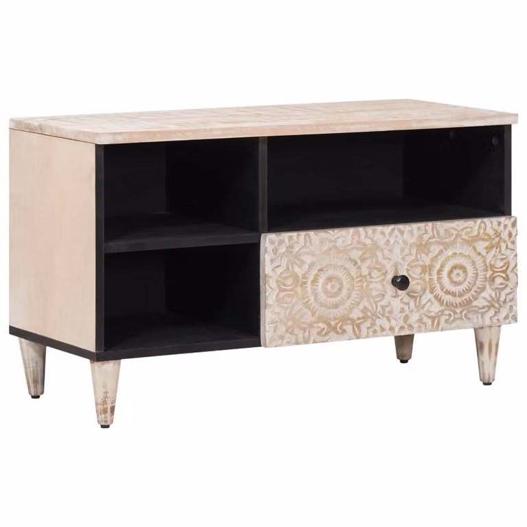 Mobile TV vidaXL Bianco in Legno di Mango Massello L: 80 cm, P: 33,5 cm, H: 46 cm