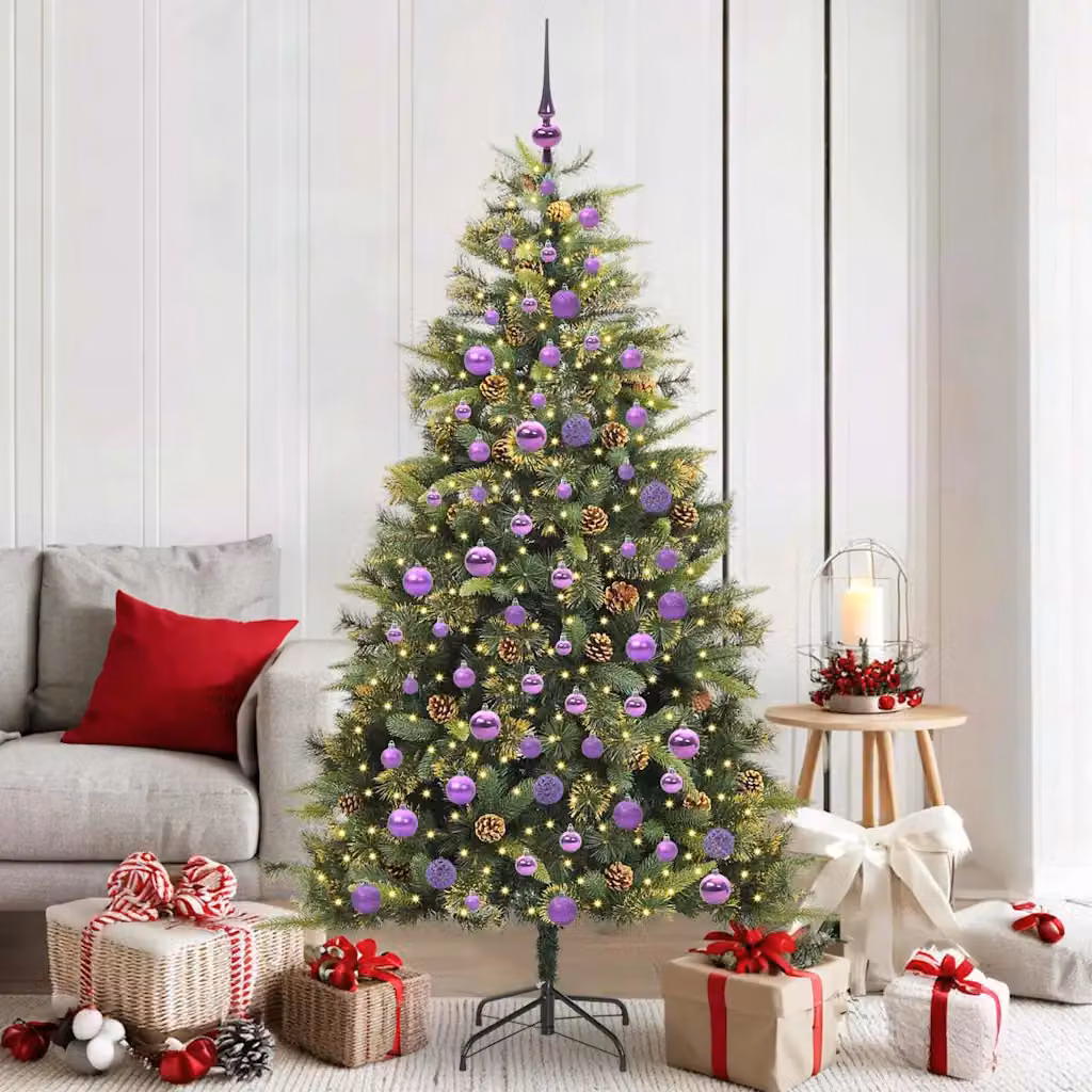 Albero di Natale artificiale pieghevole moderno vidaXL verde con 300 LED luce bianca calda in PVC e metallo