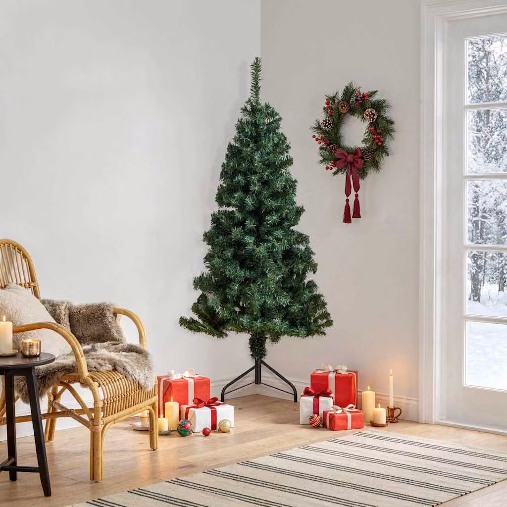 vidaXL Albero di Natale Artificiale ad Angolo con Supporto Verde 150 cm PVC