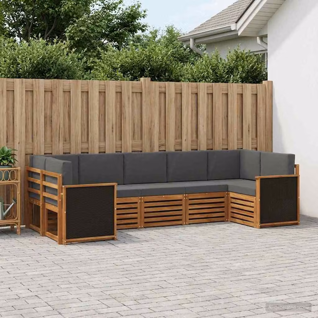 Set di divani da esterno a L vidaXL in legno di acacia con cuscini, beige e antracite