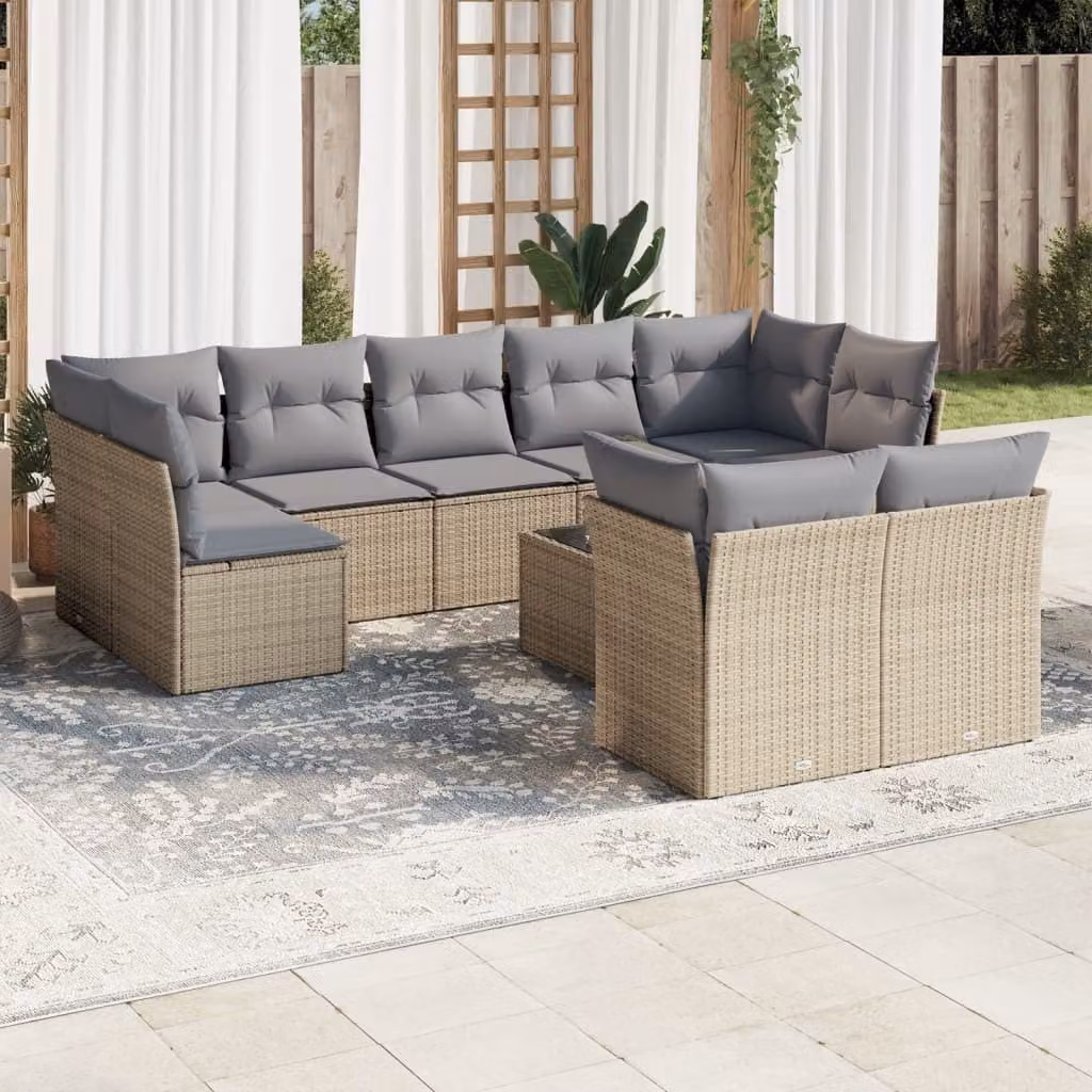Maison Exclusive - Set da giardino 10 pezzi con cuscini in polyrattan beige