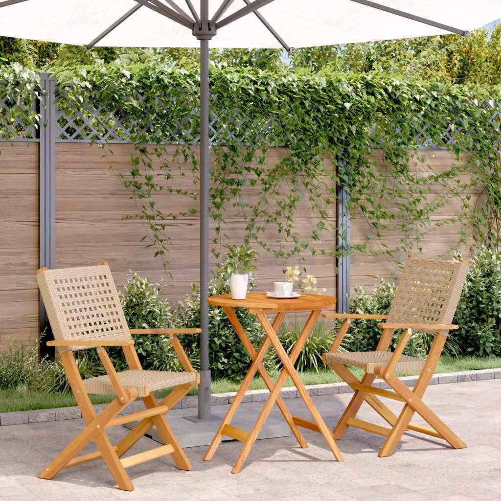 Maison Exclusive - Set da bistrot 3 pezzi in polyrattan beige e legno massello