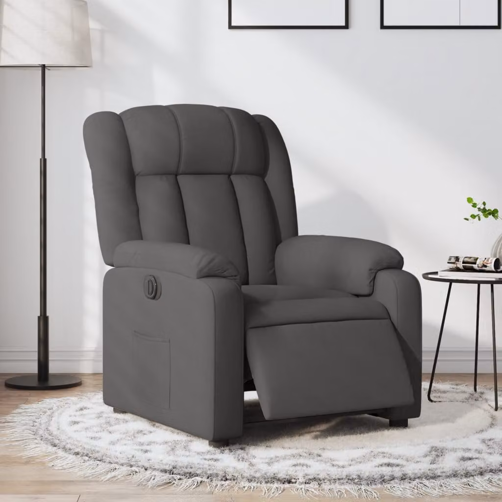 vidaXL Poltrona Elettrica Reclinabile in Tessuto Grigio con Braccioli e Funzione Auto-Return – 1