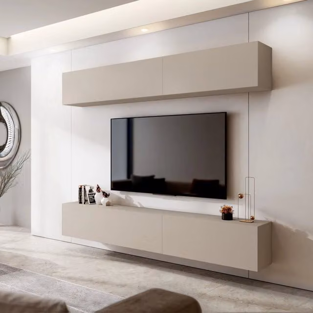 Parete Attrezzata Modulabile per Soggiorno DMORA, Design Moderno, Beige Opaco