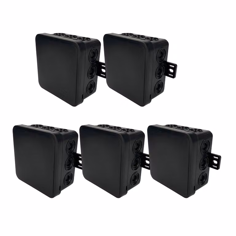 5x Scatola di giunzione elastica a montaggio superficiale 100x100x41mm IP54 12 click-in con punti di interruzione predeterminati nero V7 EDO777920 EDO Technic