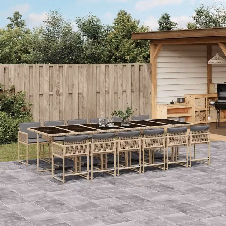 Maison Exclusive - Set Pranzo da Giardino 13 pz con Cuscini Beige Misto Polyrattan