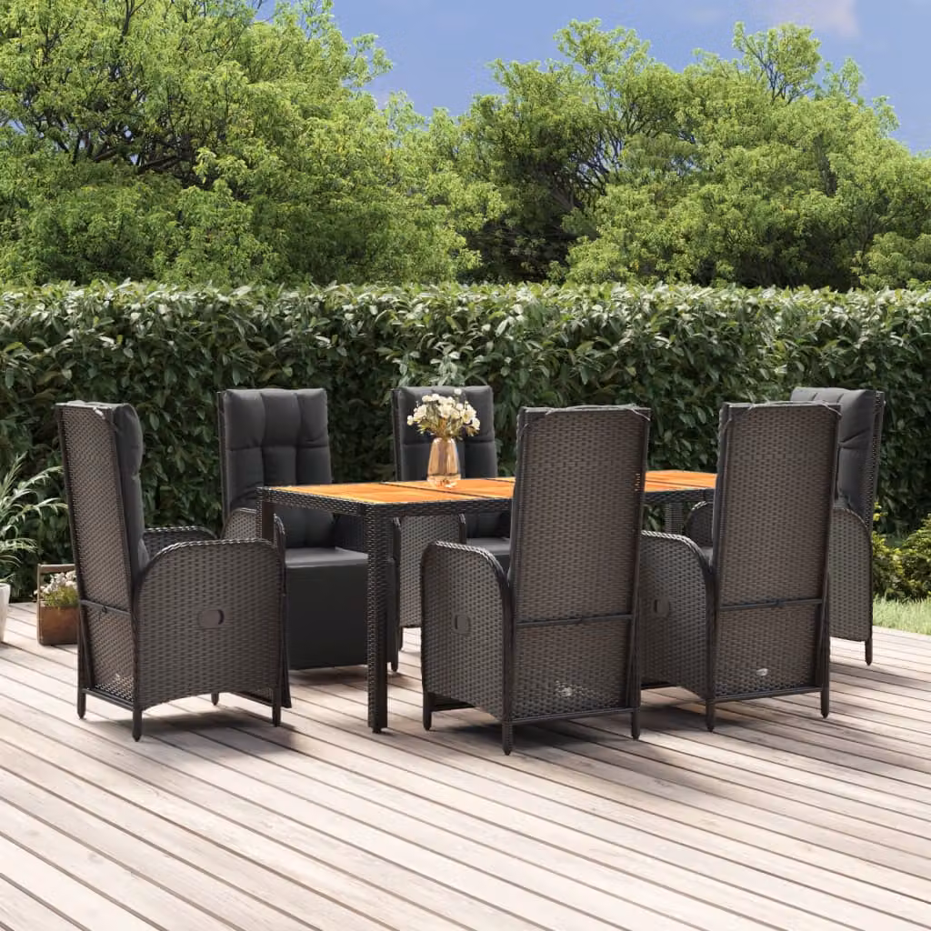 Set da pranzo da giardino vidaXL in legno di acacia e polyrattan nero con 7 pezzi