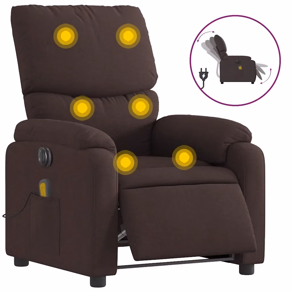 vidaXL Poltrona Massaggio Reclinabile Elettrica in Tessuto Marrone – 2