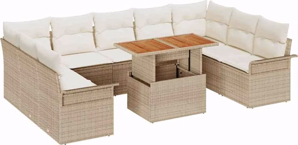 Set Divano da Giardino 10 pcs Beige Poly Rattan
