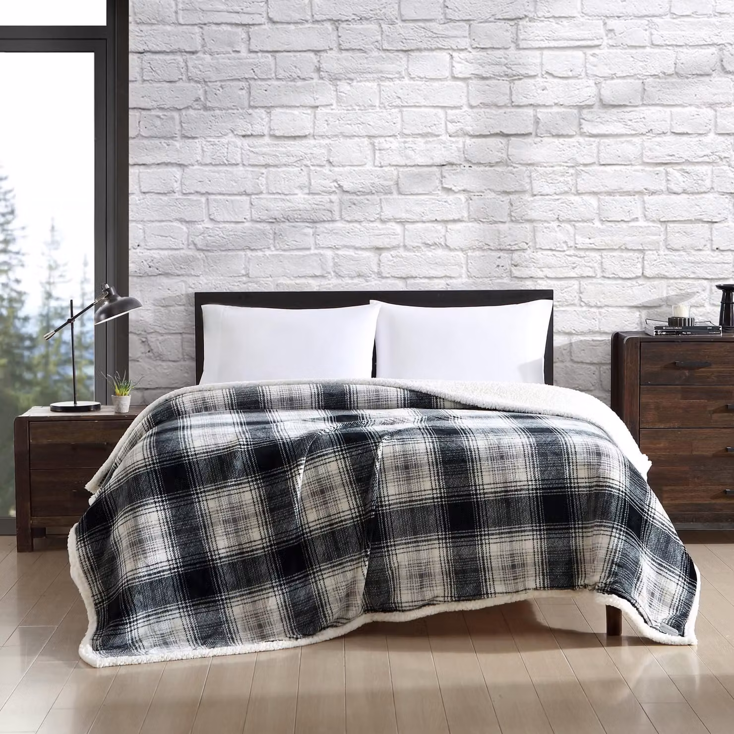 Coperta in pile di alta qualità, matrimoniale, 90x108 pollici, motivo a quadri, colore grigio