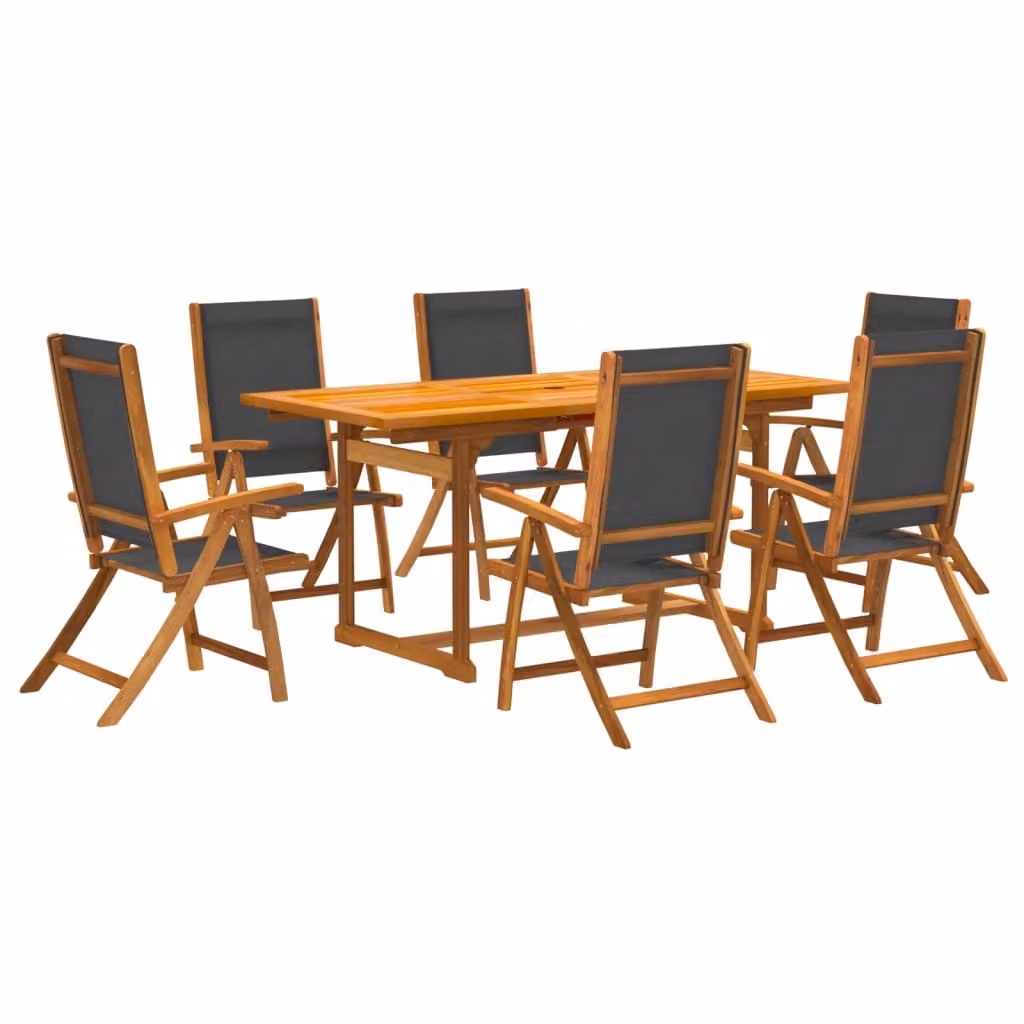 Set Pranzo da Giardino 7pz Legno Massello di Acacia e Textilene