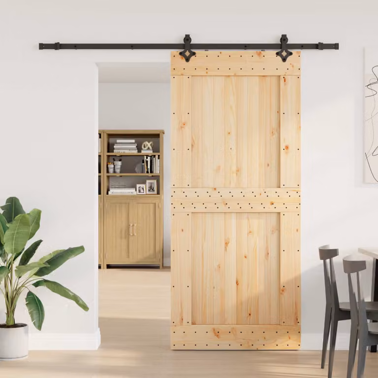 Porta scorrevole moderna vidaXL NARVIK in legno e acciaio, colore Naturale e Nero, L: 100 cm, H: 210 cm