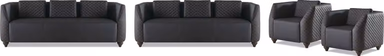 Komplett Set 3-Sitzer 2x Sessel Schwarz Polster Modern Leder Sofa-Set
