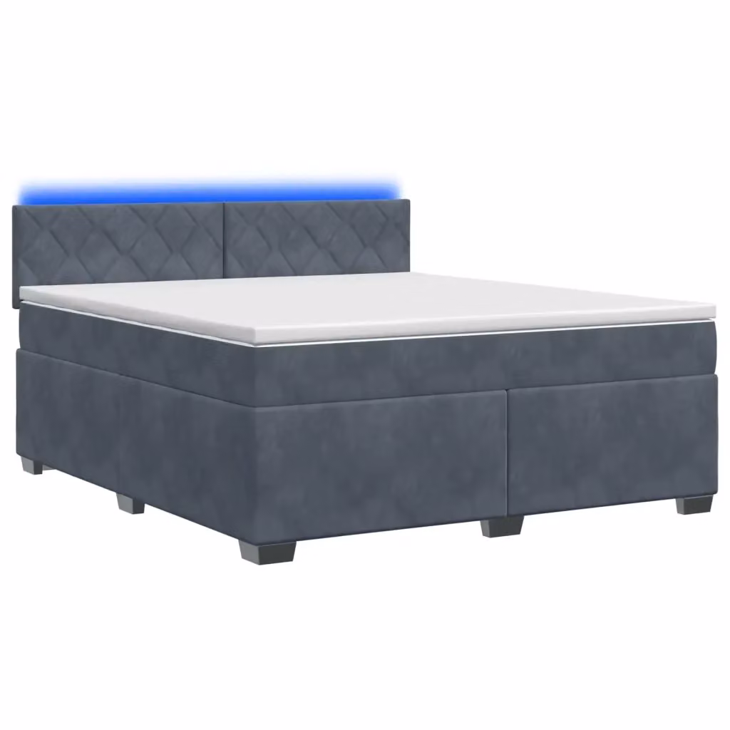 Letto moderno vidaXL con Box Spring, materasso ibrido a molle insacchettate, illuminazione LED sottostante e porta USB, rivestimento in velluto grigio, L/P: 160 x 200 cm – 2
