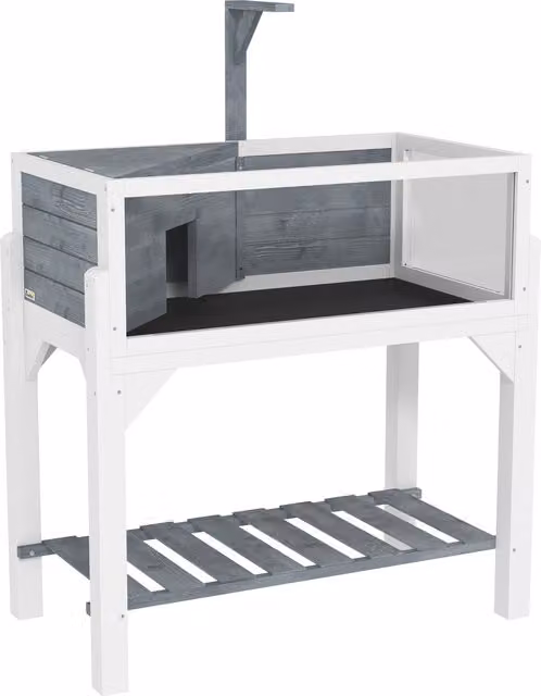 PawHut Terrario per tartarughe terrestri con 2 zone e tetto apribile, grigio, L: 84,5 cm, P: 47,5 cm, H: 90 cm – 1