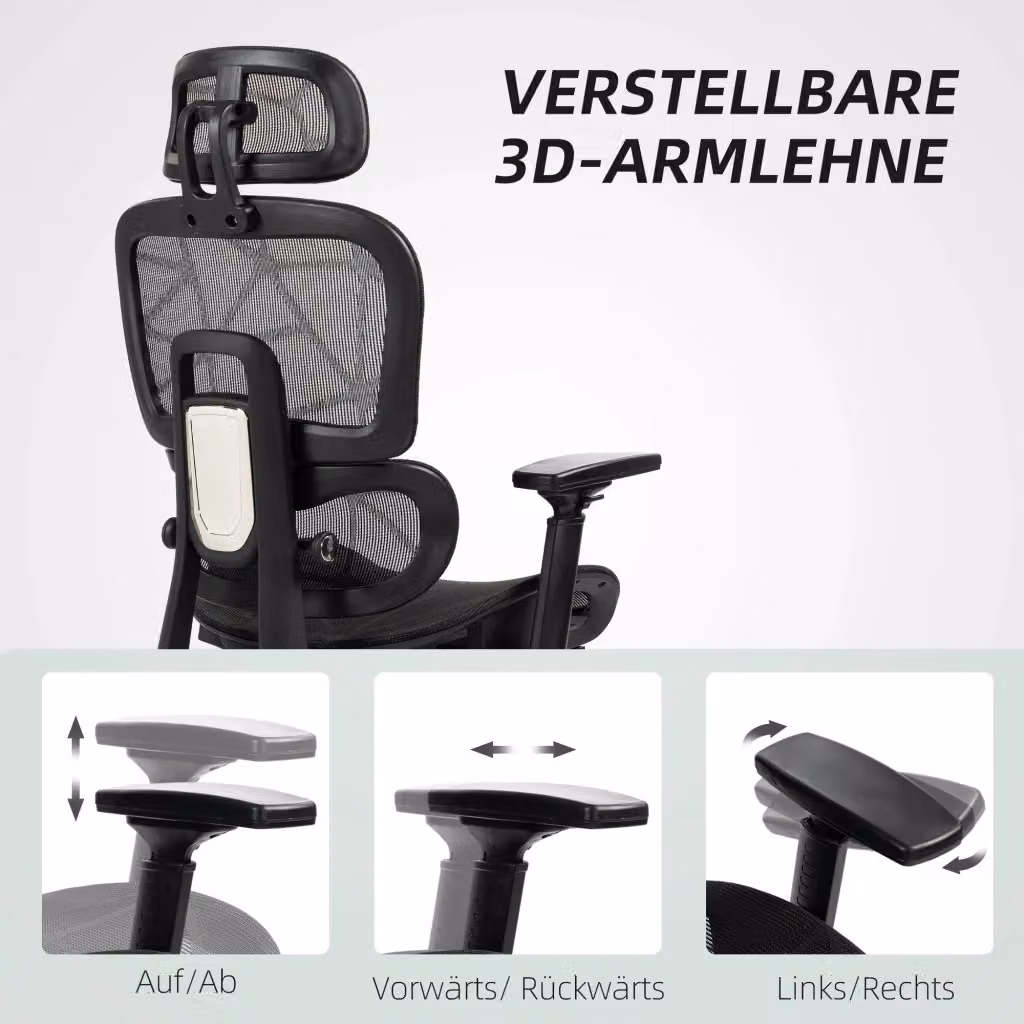 Sedia da ufficio ergonomica REDOM nera con poggiatesta e ruote L/P/H: 66 x 64 x 114-122 cm – 2