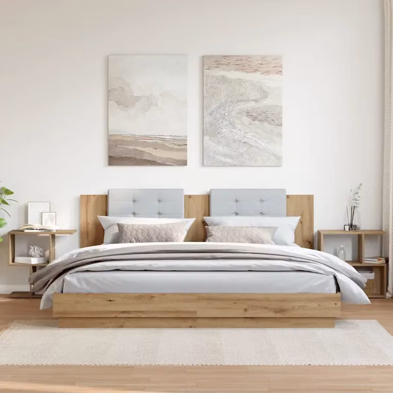 Set di 2 comodini vidaXL in legno multistrato color rovere, modello classico da appendere al muro, L 50 cm x P 30 cm x H 51,5 cm