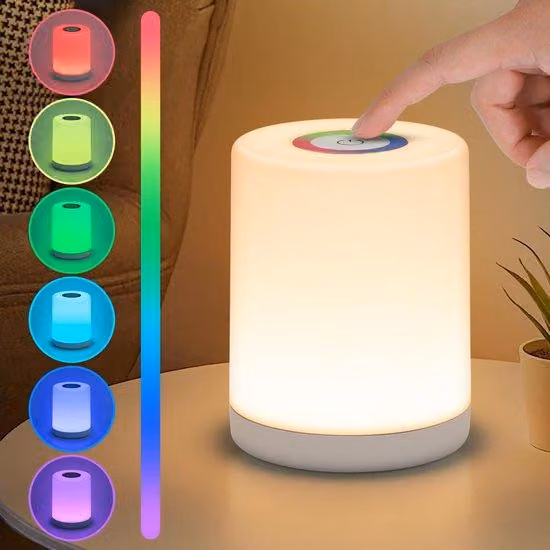 Luce notturna Unyqoos® con controllo touch dimmerabile, 256 colori RGB e luce bianca calda, batteria da 1800 mAh, USB-C – ideale per camere da letto e soggiorni