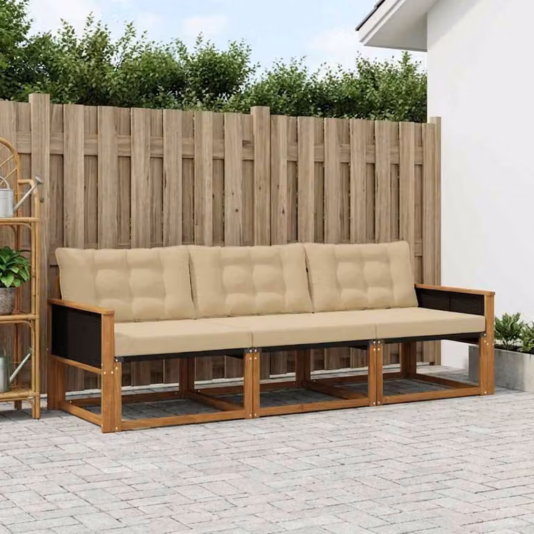 Set di divani da esterno vidaXL in legno di acacia e textilene, 3 pezzi, Beige