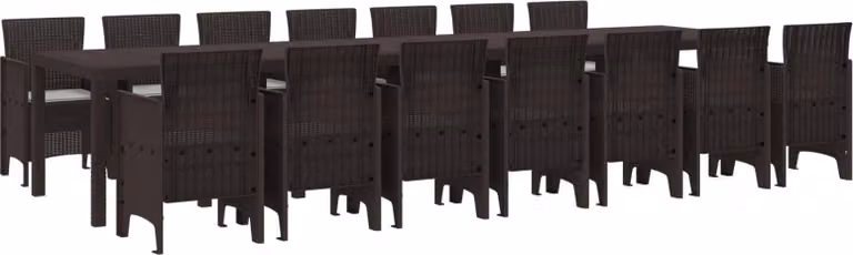 Maison Exclusive - Set da pranzo per giardino con cuscini, 15 pezzi, colore marrone, materiale: PP