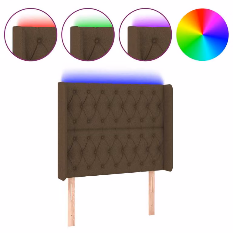 Testiera a LED Marrone Scuro 93x16x118/128 cm in Tessuto