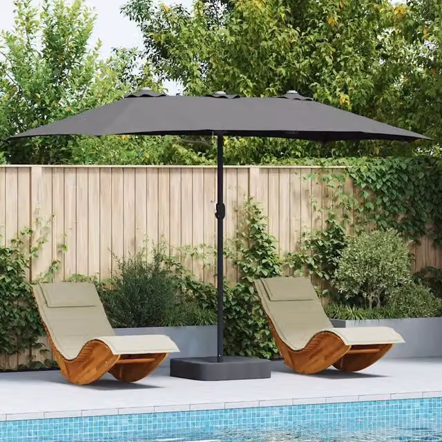 Ombrellone da giardino e spiaggia Design In colore Antracite con struttura in acciaio e copertura in poliestere L: 385 cm, P: 209 cm, H: 244 cm
