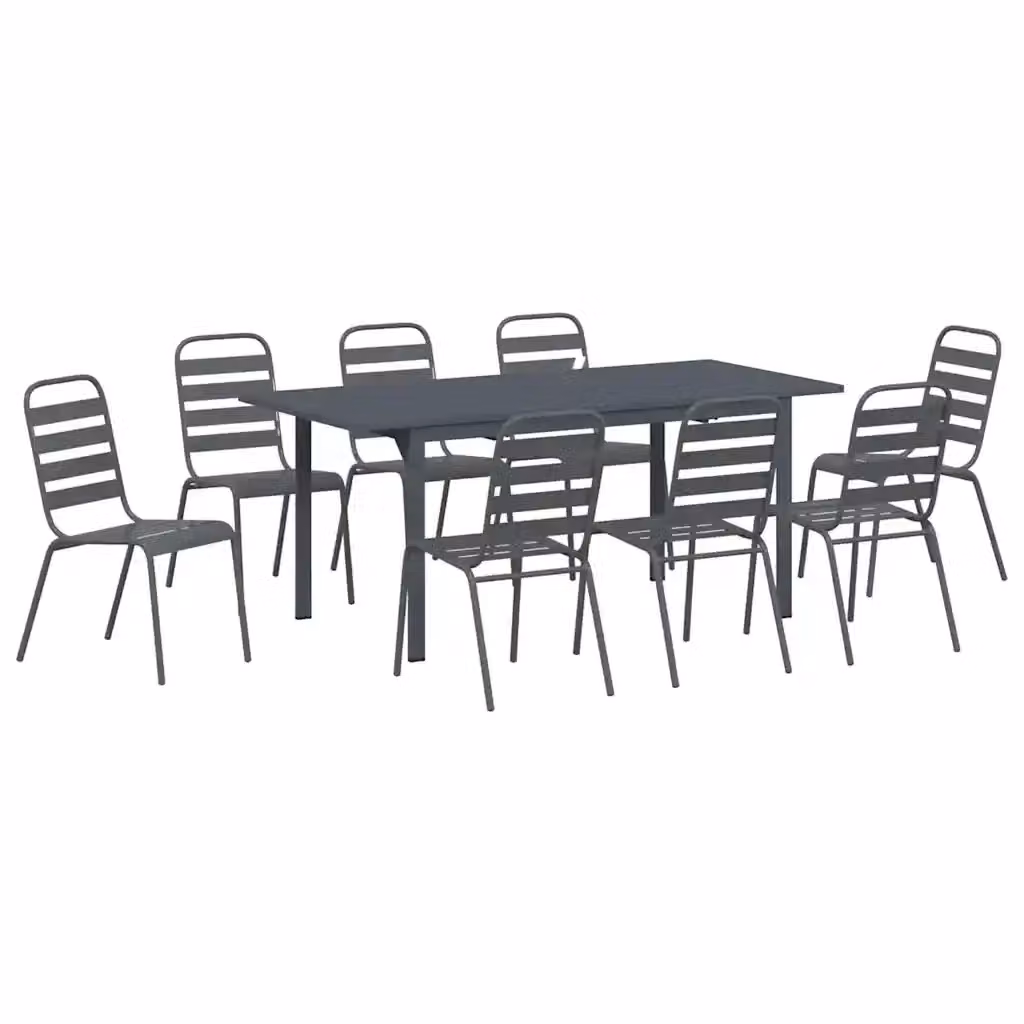 vidaXL Set da Pranzo per Giardino e Terrazzo in Acciaio Antracite con Tavolo Rettangolare Estensibile e 9 Sedute – 2