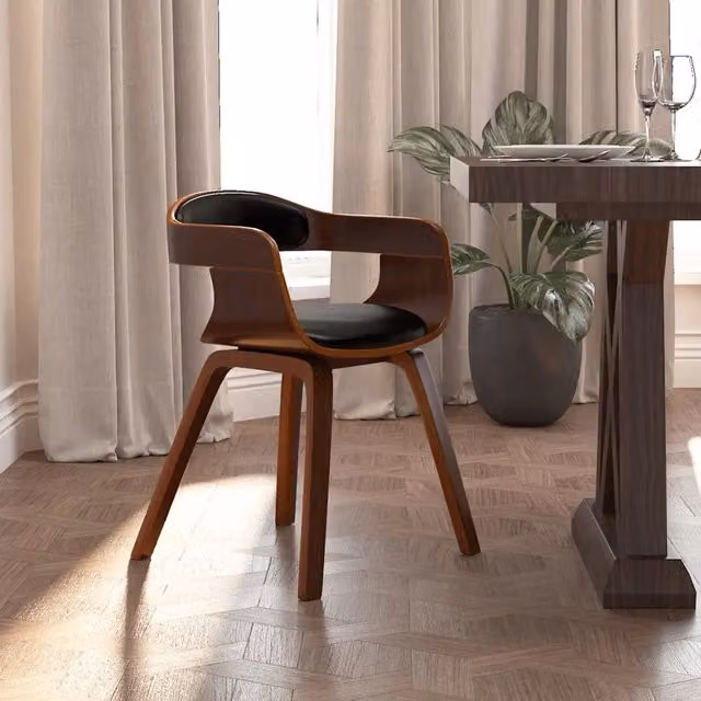 Sedia da Pranzo vidaXL in Legno e Similpelle Nera e Marrone con Braccioli