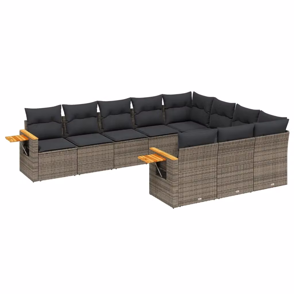 vidaXL Set Divano da Giardino 10 pz in Polyrattan Grigio con Cuscini e Tavolino – 2