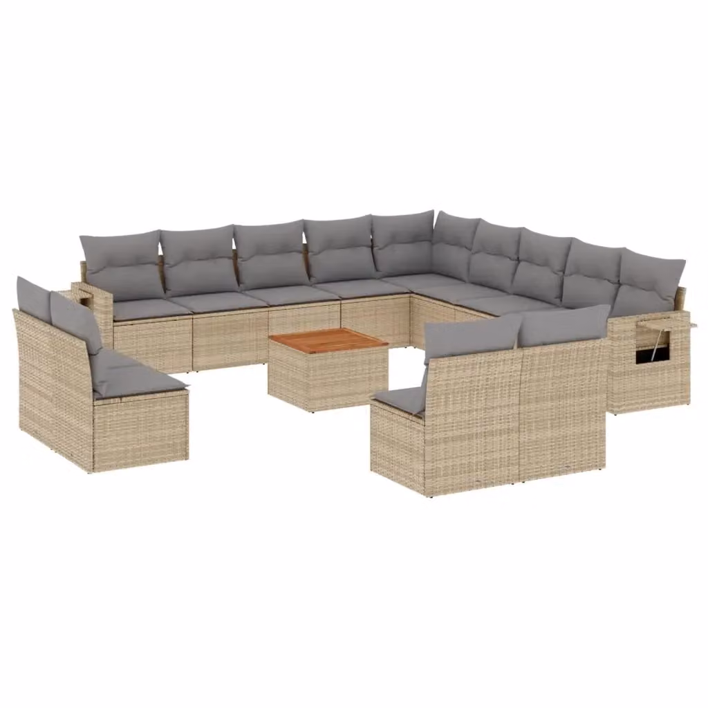 Set di divani da giardino vidaXL a forma di U in polyrattan beige e grigio con cuscini e tavolino da esterno – 2