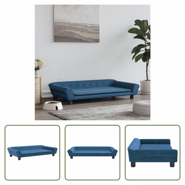 The Living Store Letto per cani Blu 100x50x21 cm in velluto