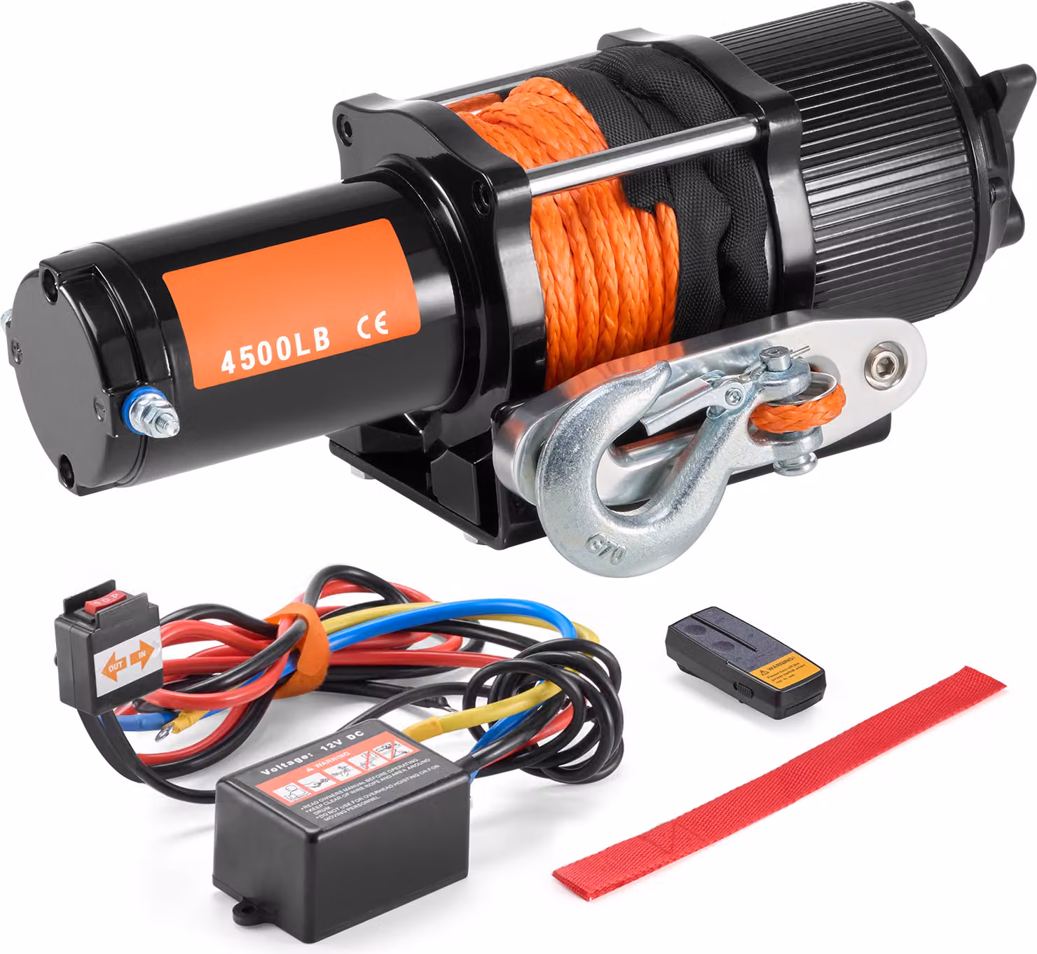 SucceBuy Argano elettrico da 4500 lb, 12 V DC, traino ATV/UTV, fune sintetica da 39 piedi, impermeabile IP55, guida della fune in alluminio, telecomando wireless/cablato