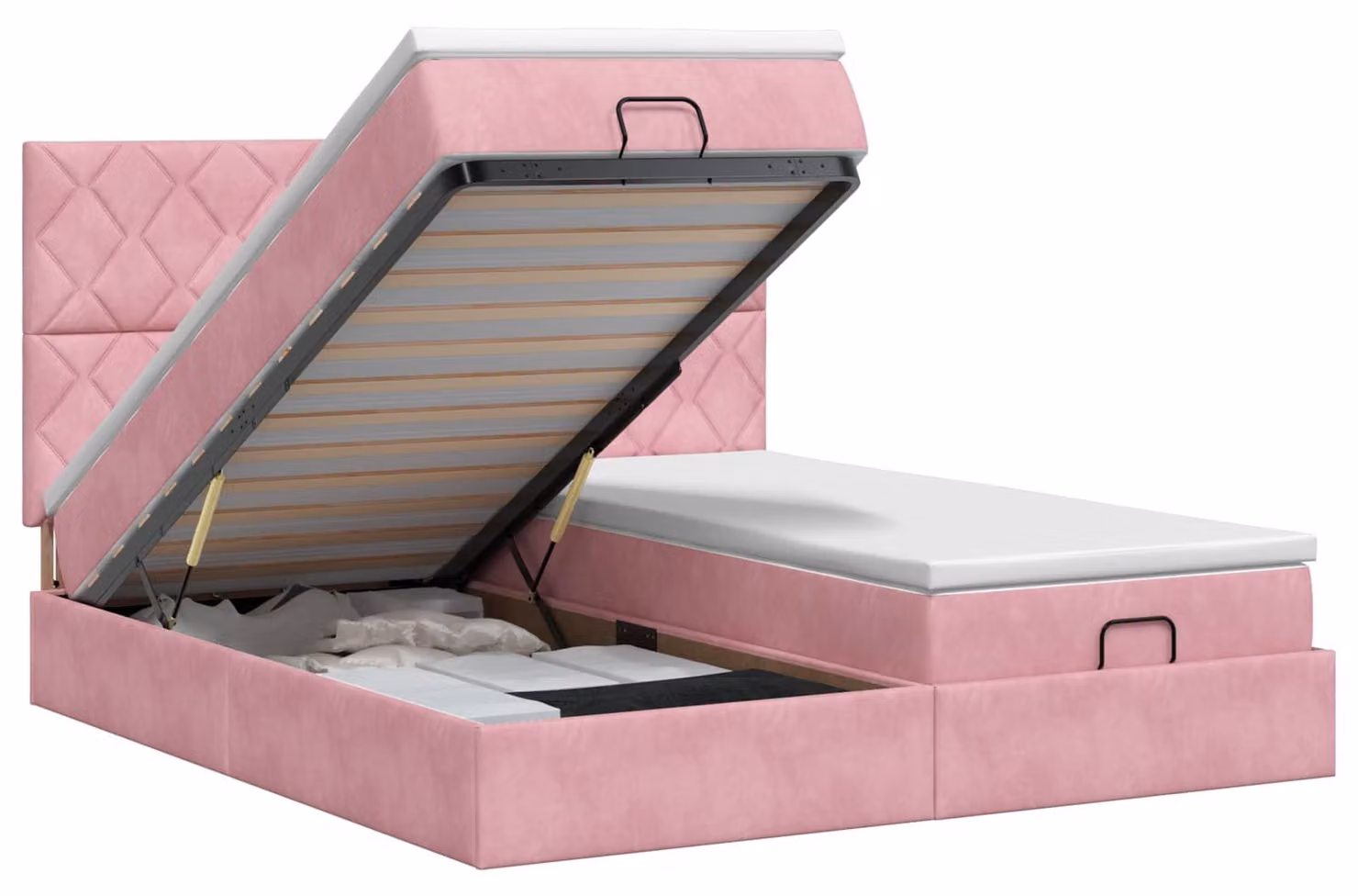 Divano letto ottomano con materasso e poggiatesta, 2 pezzi, in velluto rosa