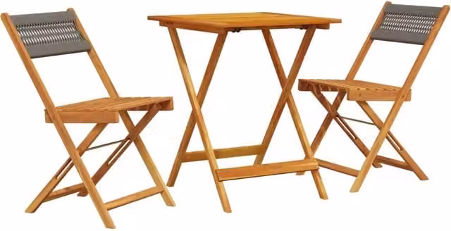 Set da Bistrot 3pz per Giardino e Balcone in Polipropilene e Legno di Acacia Grigio e Marrone