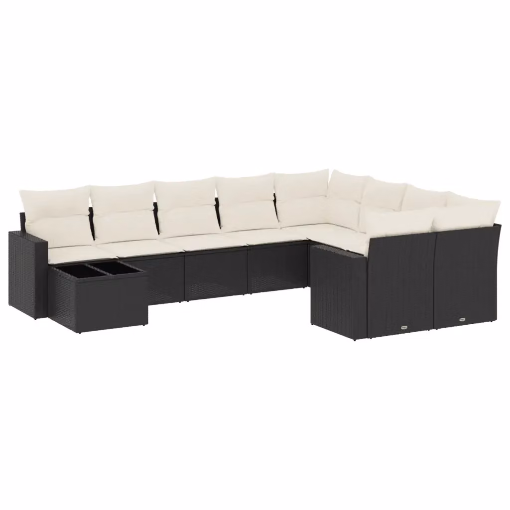 vidaXL Set Divani da Giardino a Forma di U con Cuscini, Polyrattan e Telaio in Acciaio Verniciato, Nero e Bianco – 2