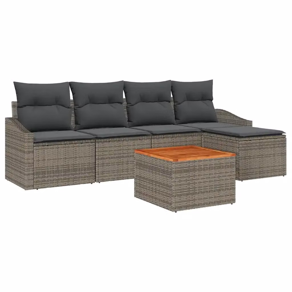 Set Divano da Giardino vidaXL 6 Pezzi in Polyrattan Grigio con Cuscini e Tavolino – 2