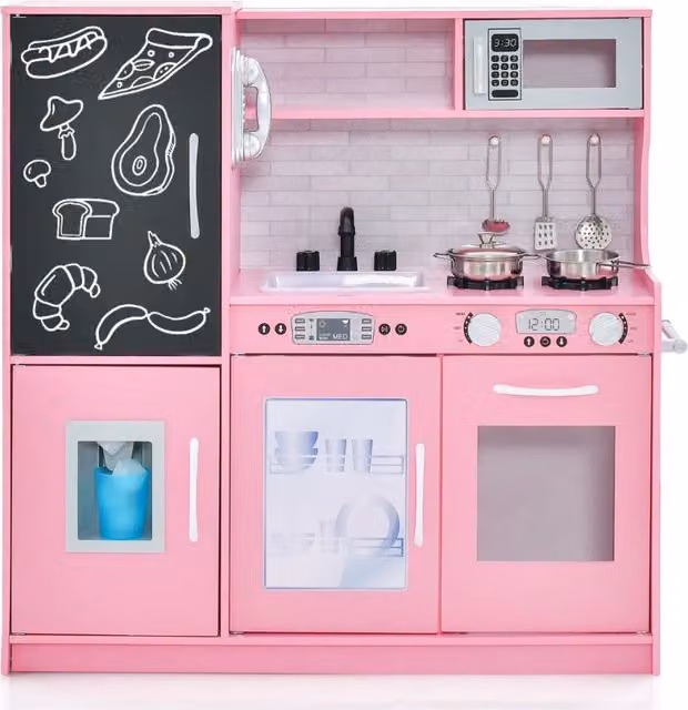 Cucina giocattolo per bambini in legno rosa con accessori didattici L: 82 cm, P: 24 cm, H: 80 cm