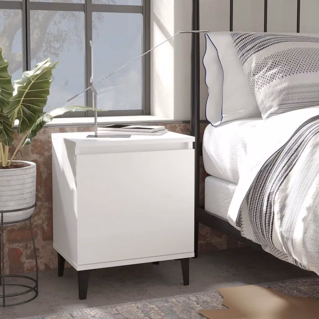 Comodino vidaXL in stile industriale con gambe in metallo e legno, Bianco, L 40 x P 30 x H 50 cm