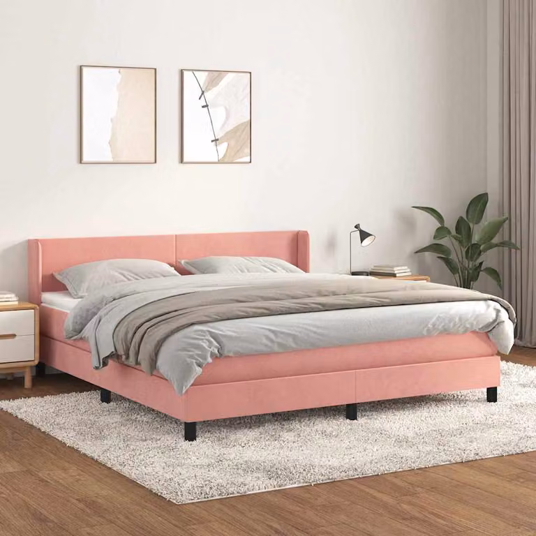 vidaXL Giroletto a Molle con Materasso Rosa in Velluto L/P: 180 x 200 cm