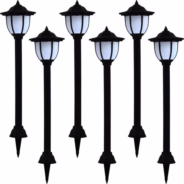 Set di 6 luci solari a LED per esterni HELLOSHOP26, lanterna da giardino con picchetto, colore nero, L/P/H: 14,5 x 14,5 x 73 cm
