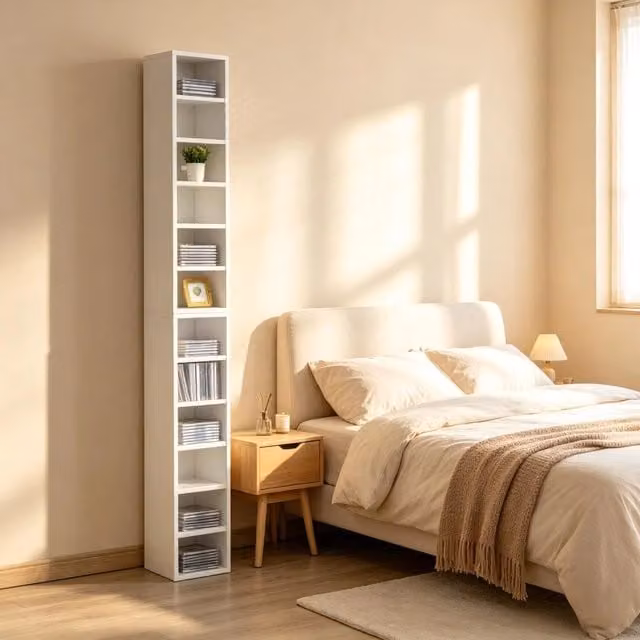 Set di 2 scaffali per CD 21x19.2x88.3 cm fino a 160 CD in MDF e truciolare bianco