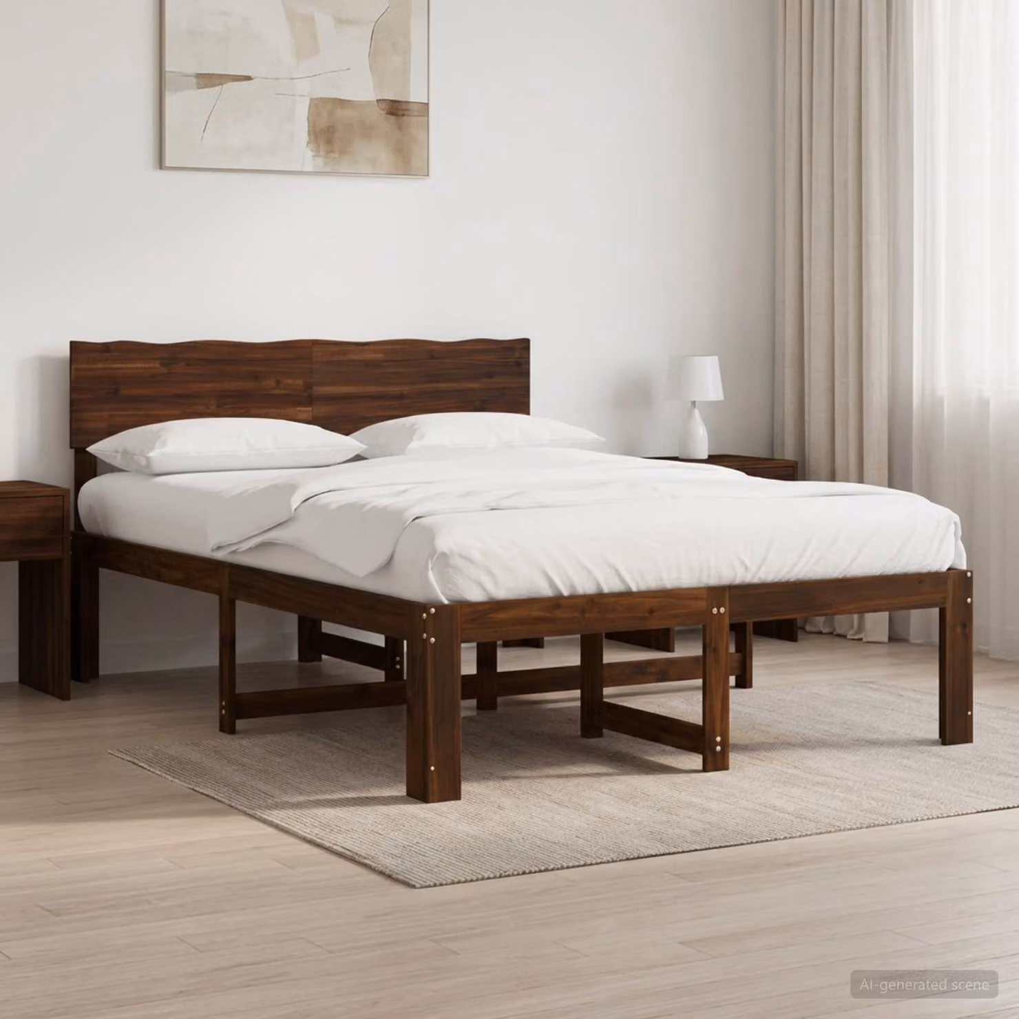 Letto matrimoniale con testiera vidaXL ROSTOCK in legno di acacia marrone, L: 154 cm, P: 205,5 cm, H: 91 cm