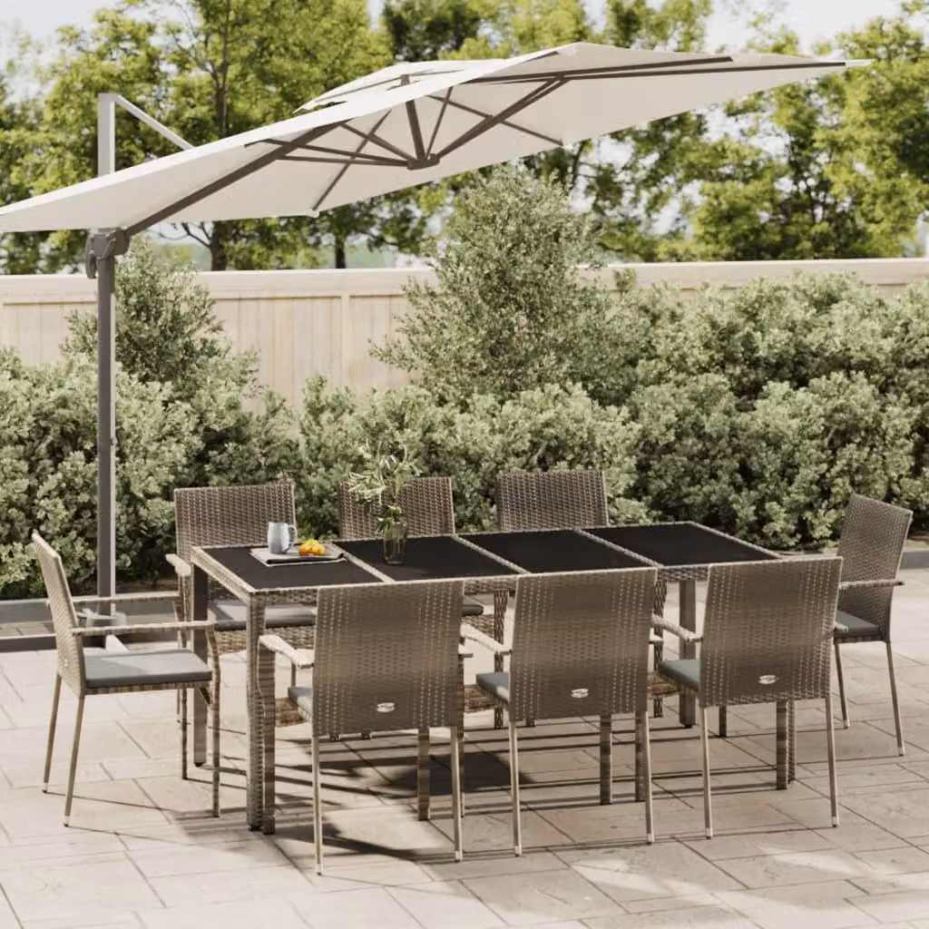 The Living Store Set da pranzo da giardino 9 pezzi con cuscini in poly rattan grigio