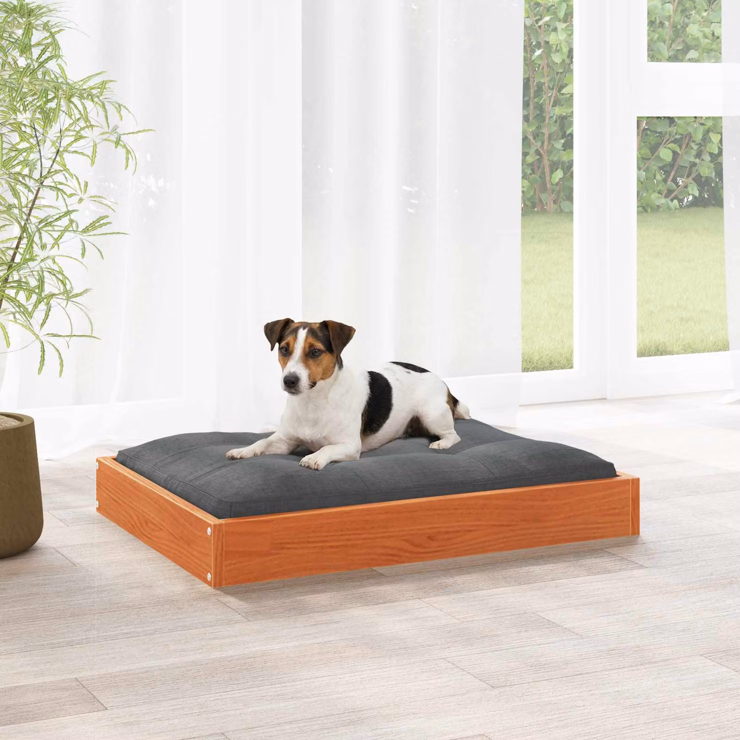 Letto per cani vidaXL in legno di pino cerato marrone e grigio L 72 x P 54 x H 9 cm