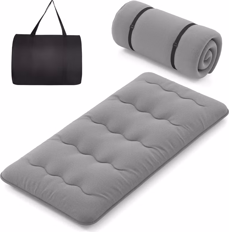 COSTWAY Materasso futon giapponese, materassino tatami, materasso da pavimento, materasso pieghevole con copertura lavabile e borsa per il trasporto, materassino per dormire 90 x 200 cm grigio