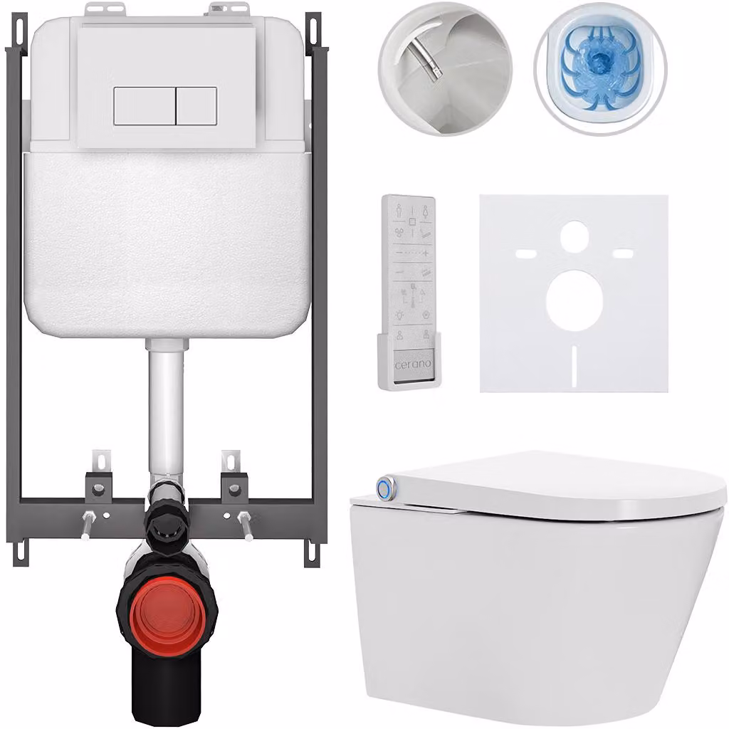WC sospeso con bidet Basic/Cronus Premium - bianco lucido - pulsante WC Modulo/Bianco - da incasso - 59,3x38,4 cm