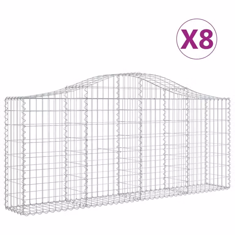 Cesti Gabbioni ad Arco 8 pz 200x30x80/100 cm Ferro Zincato