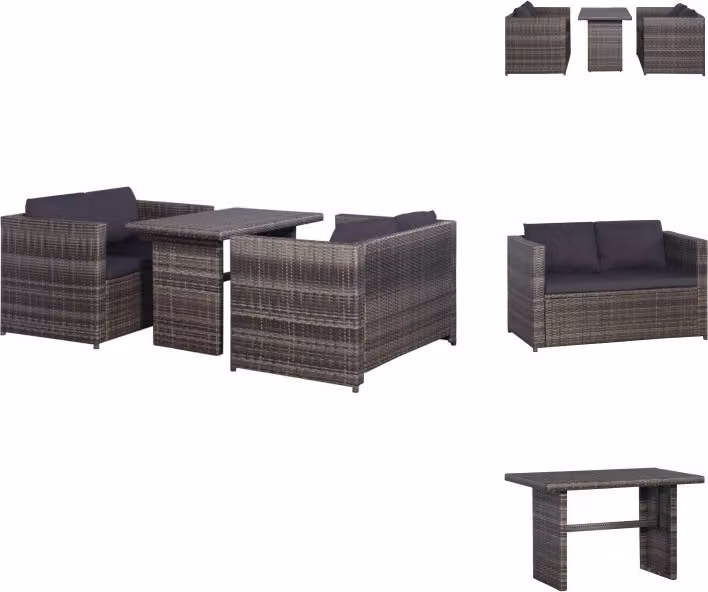 vidaXL Set bistrot 3 pezzi con cuscini in poly rattan grigio - Set di mobili da giardino